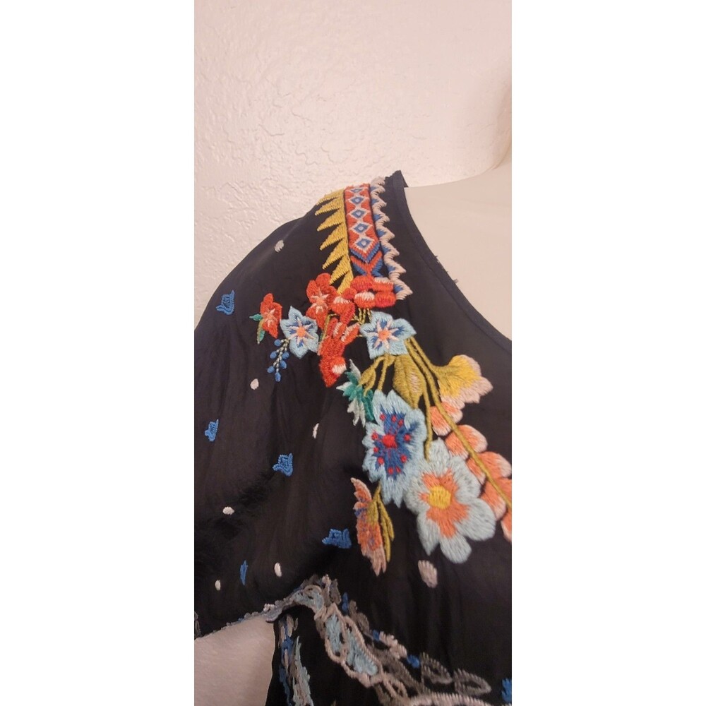 JOHNNY WAS 3x BLACK MULTI Tunic - Embroidered Cupra - short sleeve Shirt Blouse - Picture 5 of 13